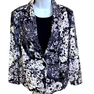 Chico’s Black and White Floral Jacket Size 1